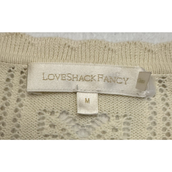 LoveShackFancy Women’s Ancora Ruffle Pointelle Knit Sweater Cream Size M - Picture 8 of 10